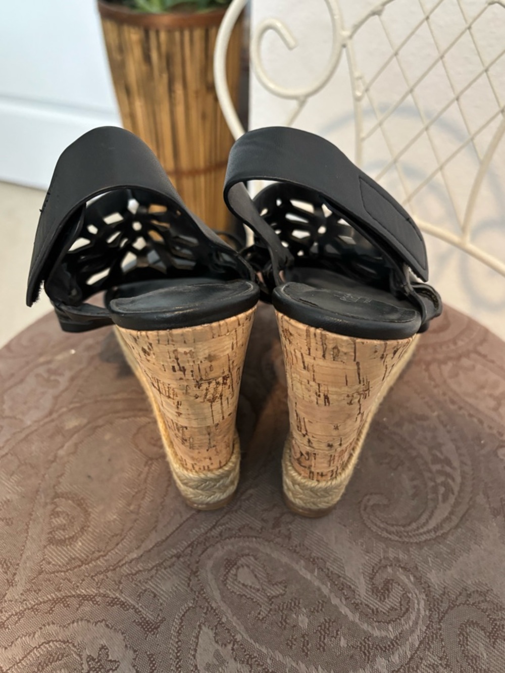 Charles By Charles David Black Leather Espadrille Wedges. Sz 5 - Picture 3 of 8